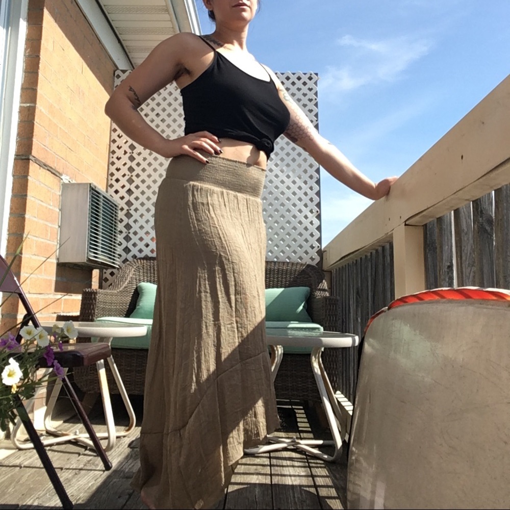 Tan Gauze High Low Skirt